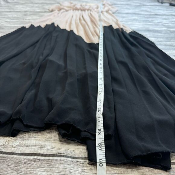 Vivayou Women's Maxi Dress Tan Beige Black Accordion Pleat L LG Large Ruffle - Picture 13 of 15